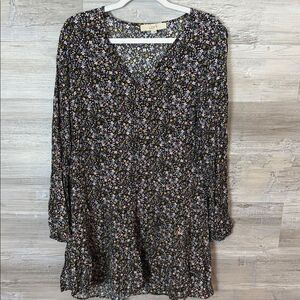 LOFT Black Floral Long Sleeve Dress